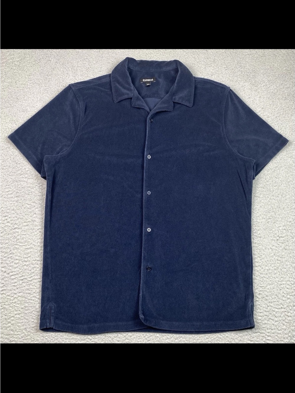 Express Terry Cloth Towel Shirt Men's Size L Short Sleeve Beach Button Up Blue
